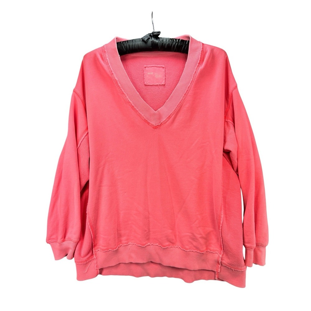 Aerie Oversized Sweatshirt Womens M Coral Pink V Neck Pullover Long Sleeve